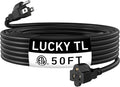 LUCKY TL Indoor Outdoor Extension Cord, 16/3 Gauge Black Long Extension Cord 50ft, Waterproof Flexible Case, Made of Pure Copper, 13A 1625W 16AWG SJTW, 3 Prong Heavy Duty Wire, ETL
