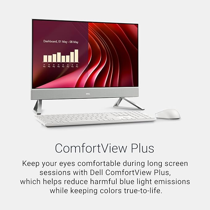 Dell 24 All-in-One Desktop ec24250-23.8-inch FHD Display, Intel Core 3 Processor 100U, Intel Graphics, 8GB DDR5 RAM, 512GB SSD, Windows 11 Home, Onsite Service+6 Months Retail Migrate - White