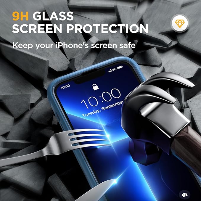 Miracase Magnetic Glass for iPhone 13 Pro Case,Compatible with MagSafe,Full-Body Protection Bumper with Shockproof Military-Grade,Built-in 9H Tempered Glass Screen Protector,Capri Blue