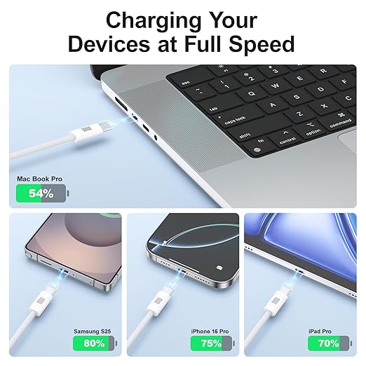 USB C Cable Fast Charging, 4 Pack 6FT USB C to USB C Cable, 100W Type C Nylon Braided Charger Cable for iPhone Air 17 16 15 Pro Max,Samsung S25/S24 Ultra,MacBook Pro/Air,iPad,Pixel,PS5,Switch