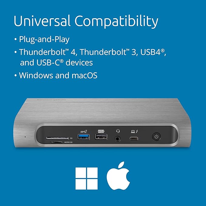 Kensington SD5800T Thunderbolt 4 and USB4 Quad 4K Display Docking Station, 100W Charging, 2 x HDMI, 2 x DP, 2.5G Ethernet, Card Readers, for Windows/MacOS (K32856NA)