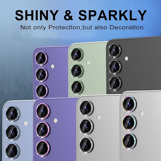 for Samsung Galaxy S24 FE Camera Lens Protector, Individual Metal Ring Tempered Glass Lens Cover, [Strong Adsorption] Scratch Resistant Ultra-Thin HD Clear Lens Cover, 1 Set-Silvery Sparkly