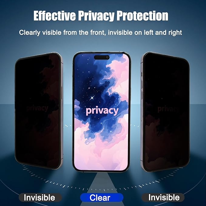 2 Pack Matte Privacy Screen Protector for iPhone 15 Plus/16 Plus, [Auto-Dust Removal and Auto-Alignment] Anti-Spy Anti-Glare Anti-Fingerprint Tempered Glass Film, Smooth & Sensitive Touch