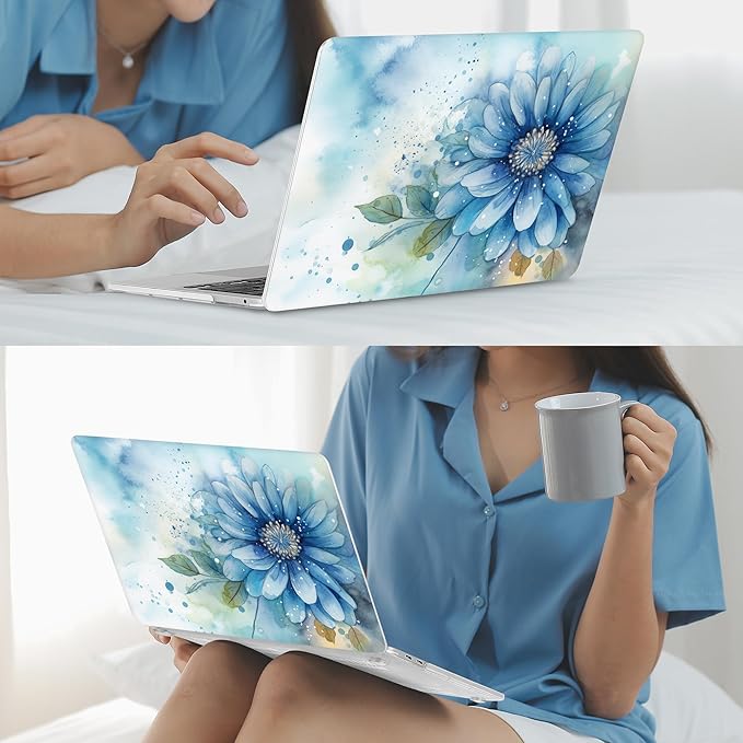 Mektron for MacBook Pro 13-inch Case 2022 2021 2020 Release A2338 M2 M1 A2289 A2251, Printed Plastic Hard Shell Cover for MacBook Pro 13.3-inch Touch Bar Fits Touch ID, Watercolor Blue Flower