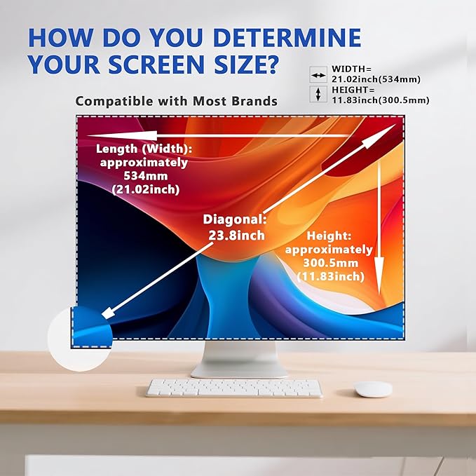 [2 Pack] 23.8 Inch Computer Privacy Screen Filter for Monitor 16:9, Magnetic Privacy Shield and Anti-Glare Blue Light Protector for 23.8'' Monitor