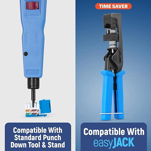 Everest 90° Angled RJ45 Cat6A Keystone Jacks 50-Pack in Blue - Slim Profile Female RJ45 Connectors - Cat 6A Keystone Jack - Compatible with 90° Angled Speed Termination Tool - easyJACK (B094WB91H3)