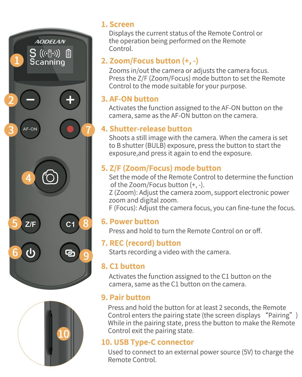 for Sony Camera Wireless Remote Control - Aodelan Rechargeable Shutter Release with OLED Screen for ZV-E10, FX3, a6100, a6400, a6600, a7 III, a7R III, DSC-RX100 VII, ZV-1; Replace Sony RMT-P1BT