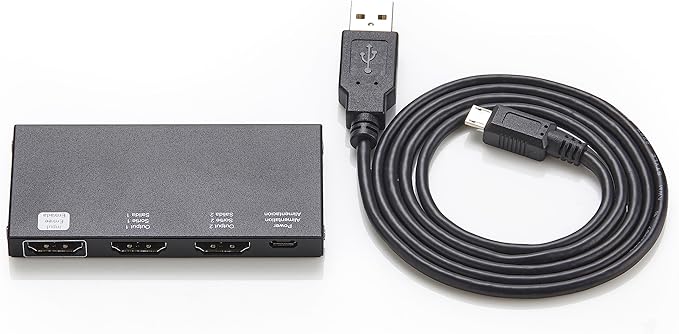 Amazon Basics HDMI Splitter 1 in 2 Out, 4K@60Hz for Dual Monitors, Mirror Only, Black