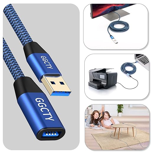 USB 3.0 Extension Cable 10ft,Type A Male to Female Extension Cord Durable Braided Material High Data Transfer Compatible with USB Keyboard,Mouse,Flash Drive, Hard Drive,Printer
