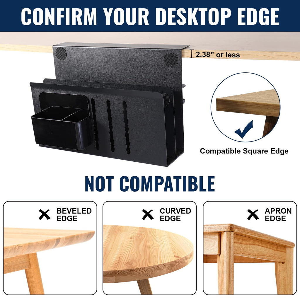 osseph 2 Tie Desk Side Storage, Under Desk Storage Organizer, Black