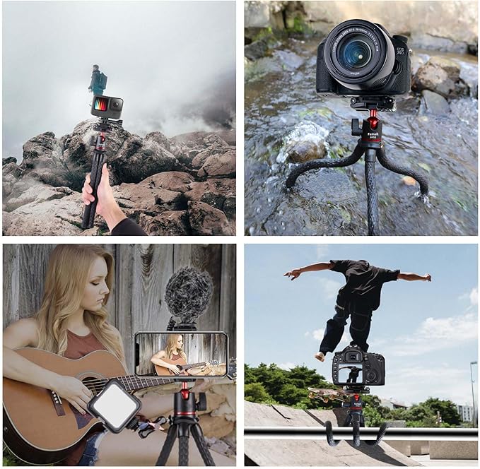 Famall Flexible Phone Tripod for GoPro, Mini Camera Stand with Remote, 1/4'' Screw with Phone Holder&Cold Shoe, Tripod Holder for iPhone Samsung Canon Nikon Sony Streaming Vlog Smartphone