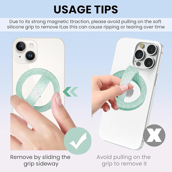 Magnetic Silicone Ring Grip Phone Holder, Loop Grip Phone Holder,Magnetic Phone Loop,Magsafe Phone Grip,Compatible with Magsafe for iPhone 16/15/14/13/12 Series (Green Sparkle)