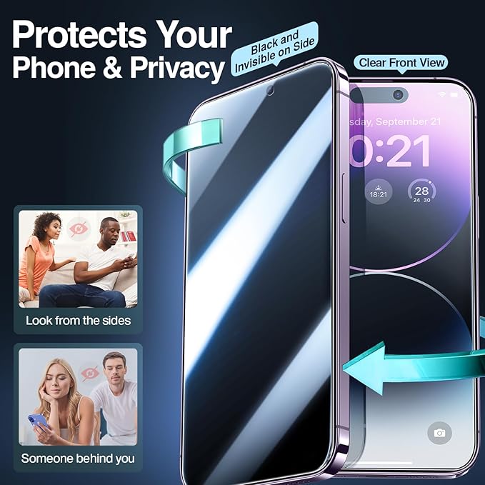 SMARTDEVIL 2PACK Privacy Screen Protector for iPhone 14 Pro Max 6.7inch Shatterproof Tempered Glass [True 28°Anti Spy] [9H Hardness] [Auto Dust-Elimination Install], [Bubble Free]