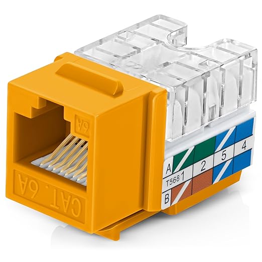 Everest 90° Angled RJ45 Cat6A Keystone Jacks 10-Pack in Yellow - Slim Profile Female RJ45 Connectors - Cat 6A Keystone Jack - Compatible with 90° Angled Speed Termination Tool - easyJACK (B094WB91H3)