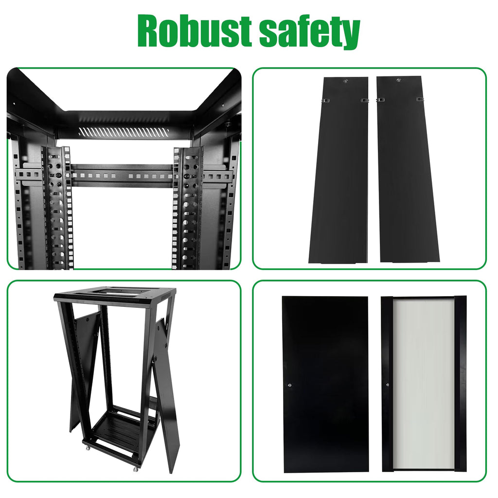 GlobalRack 27U Server Cabinet, Glass Door, Locking Casters, 2 Fans