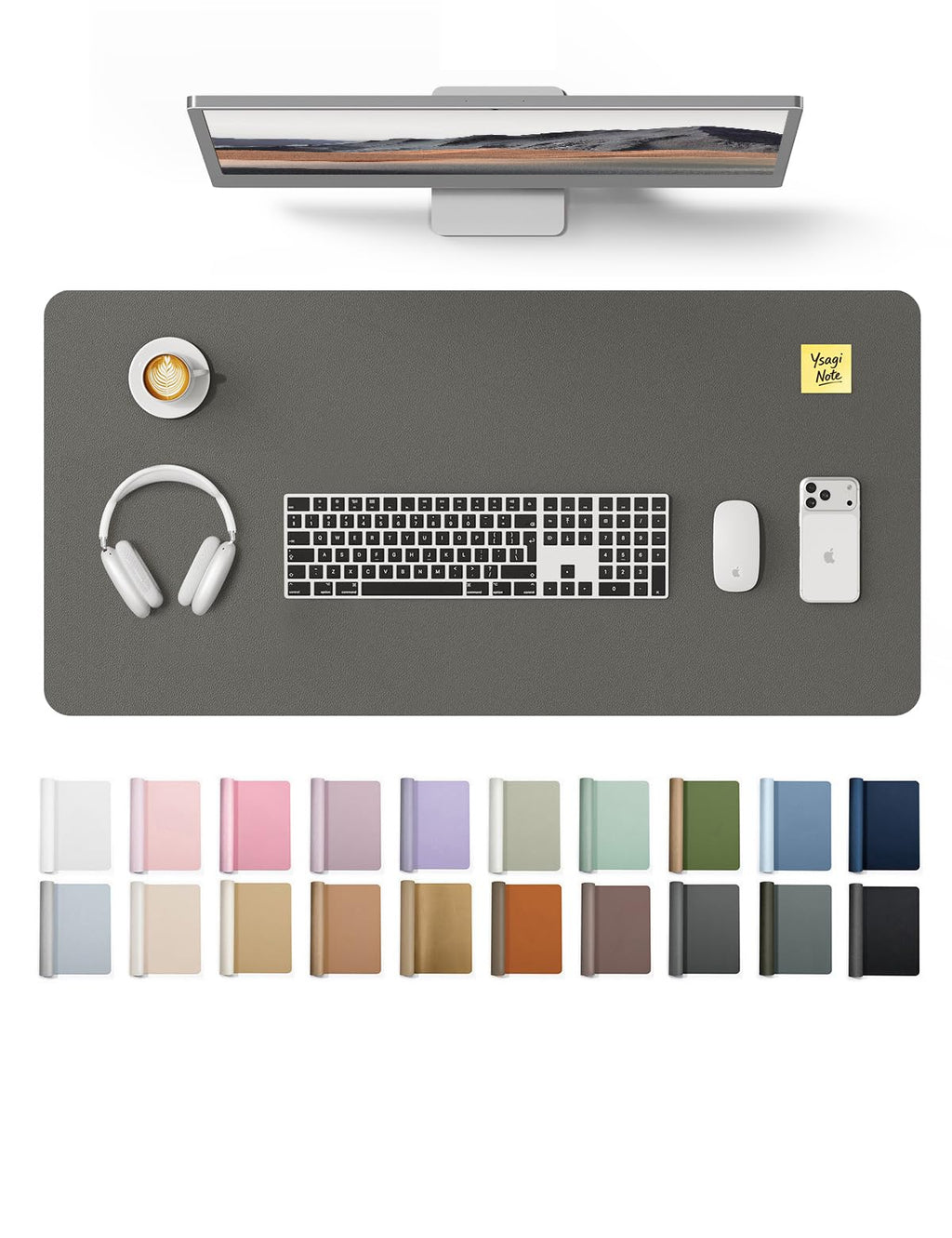 YSAGi Large Extended PU Leather Desk Pad Protector – Non-Slip Waterproof Desk Mat for Office & Home, Easy Clean Mouse Pad & Laptop Writing Blotter 35.4"x17" Black — 31.5" x 15.8"