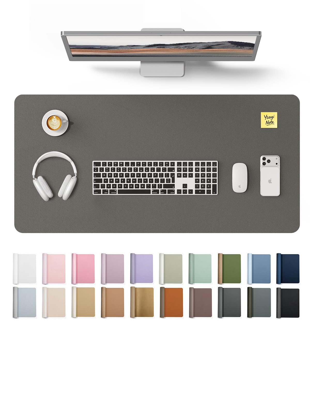 YSAGi Large Extended PU Leather Desk Pad Protector – Non-Slip Waterproof Desk Mat for Office & Home, Easy Clean Mouse Pad & Laptop Writing Blotter 35.4"x17" Black — 31.5" x 15.8"