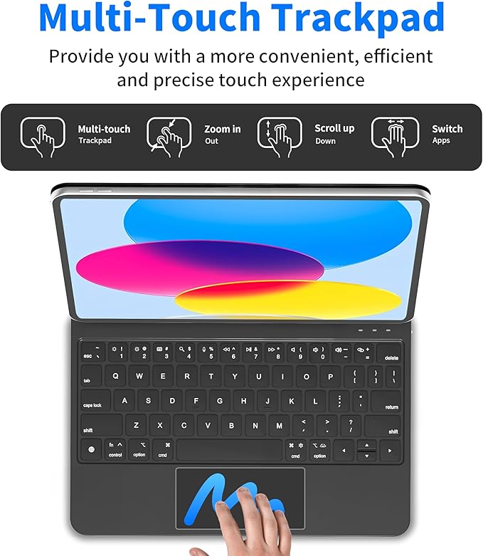 for iPad 11th (A16 2025) & iPad 10th Generation Case with Keyboard – Magic-Style Magnetic Keyboard for ipad 10th generation (10.9-inch 2022) with 7 Color Backlight, Multi-Touch Trackpad (Black)