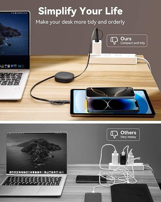 5 in 1 Retractable iPhone Fast Charging Cable, 2Pack 60W Multi Charging Cable 3.8Ft Multiple Lightning Charger Cord with USB-A/C to C/L Port for iPhone 16 15 14 13,iPad,Samsung S24 S23,Tablet & More