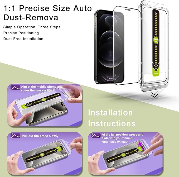 (2-Pack Ultra HD Clear Screen Protector for iPhone 12/12 Pro (6.3-Inch),9H Tempered Glass,Full Coverage,Anti-Fingerprint,Auto Dust Removal,Bubble-Free,Easy Installation