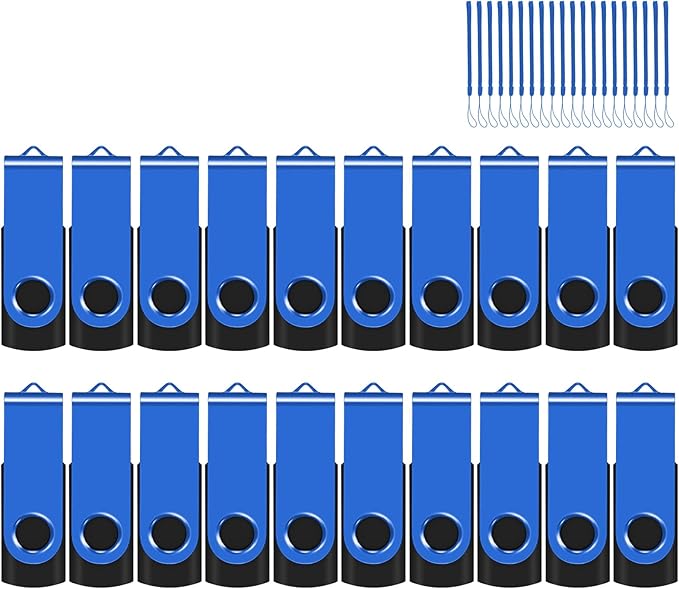 EASTBULL Flash Drive Bulk 32GB USB 20 Pack with Lanyards USB 2.0 Thumb Drive Bulk Memory Stick Swivel Pen Drive for Storage and Backup 32 GB 20 Pack, Blue