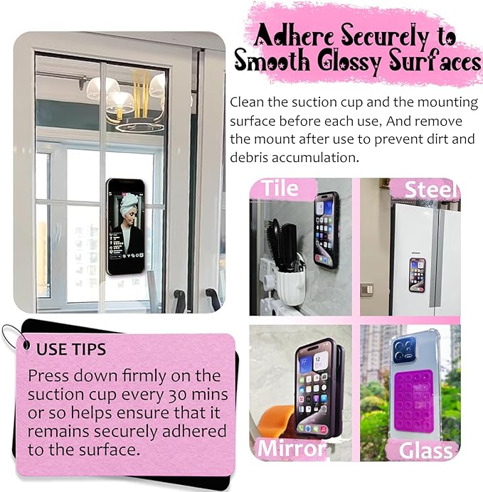 Silicone Suction Phone Case Mount, Silicon Adhesive Phone Accessory for Smartphones, Hands-Free Mirror Shower Phone Holder for Selfies, Tiktok Videos (Purple)