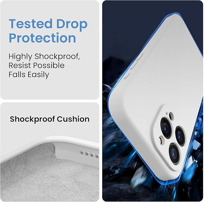 FireNova Designed for iPhone 15 Pro Max Case, Silicone Upgraded [Camera Protection] Phone Case with [2 Screen Protectors], Soft Anti-Scratch Microfiber Lining Inside, 6.7 inch, White