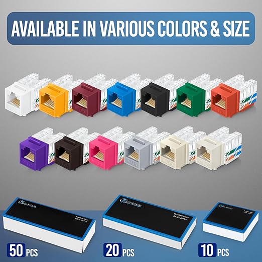 Everest 90° Angled RJ45 Cat6 Keystone Jacks 100-Pack in Orange - Slim Profile Female RJ45 Connectors - Cat 6 Keystone Jack - Compatible with 90° Angled Speed Termination Tool - easyJACK (B094WB91H3)