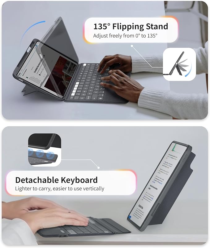 EIP Magnetix Keyboard Case for iPad (A16) 11th/10th Generation (2025/2022), with Patented Stylus Shortcuts, Protective, Adjustable Hinge Stand, Detachable Case, 7 Color Backlight