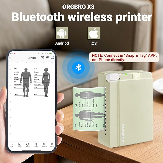ORGBRO Sticker Printer Machine, X3 Mini Printer Print Pods Portable Thermal Inkless Sticker Maker, 3-Inch 300 DPI Bluetooth Pocket Printers for Smartphones, Notes, Journal, Photos, DIY, Kids Gift