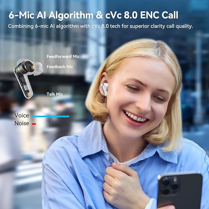 EarFun Air Pro 4 Adaptive Hybrid Noise Canceling Wireless Earbuds, Qualcomm Snapdragon Sound, aptX™ Lossless, 6 Mics AI CVC 8.0 Call, LDAC Hi-Res Audio, 52H Playtime, Bluetooth 5.4, White
