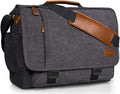 ESTARER Computer Messenger Bag 15-15.6 inch, Water-resistant Canvas Work Bag Briefcase, Laptop ShoulderSatchel with Buckles, Grey