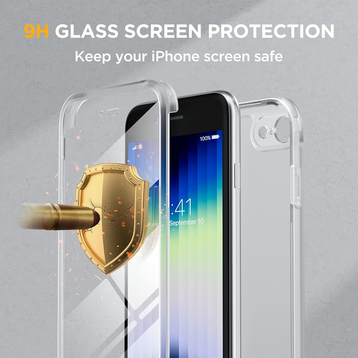 Miracase for iPhone SE Phone Case 3rd/2nd Generation 2022 2020 Full-Body with Built-in Glass Screen Protector, Heavy Duty 360° Protective Shockproof Bumper Cover for iPhone 8/SE, Purple