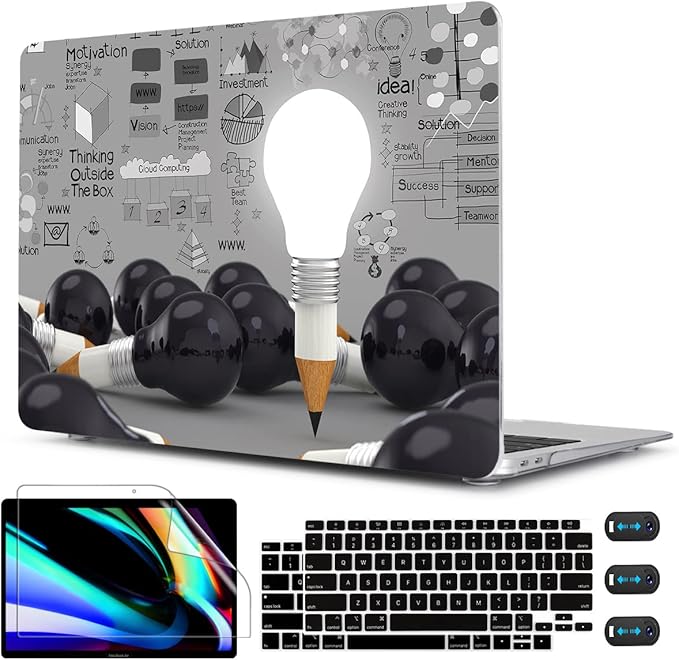 CISSOOK Creative Bulb Hard Shell Case for MacBook Air 13 inch A2337 M1 A2179 A1932 with Touch ID 2021-2018 Release, Plastic Hard Shell Cover with Keyboard Cover for MacBook Air 13 with Retina Display