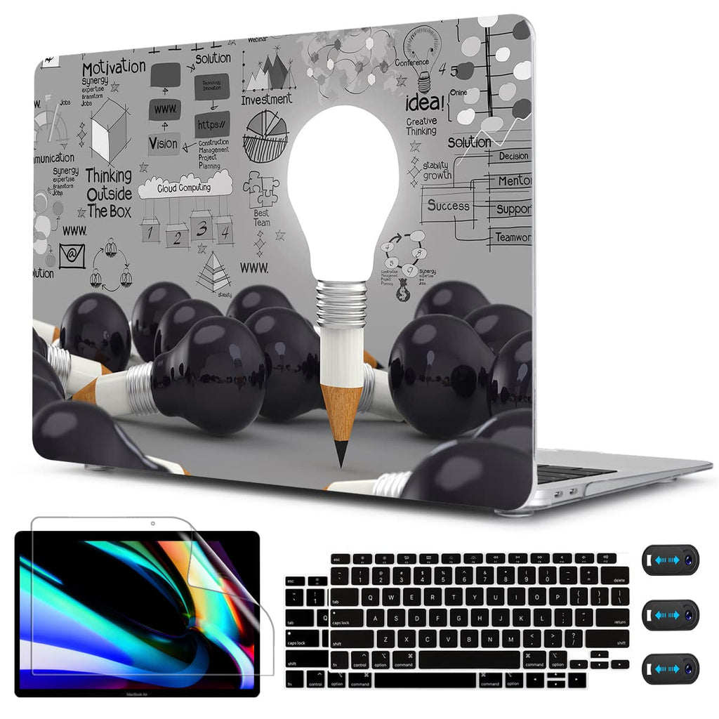 CISSOOK Creative Bulb Hard Shell Case for MacBook Air 13 inch A2337 M1 A2179 A1932 with Touch ID 2021-2018 Release, Plastic Hard Shell Cover with Keyboard Cover for MacBook Air 13 with Retina Display
