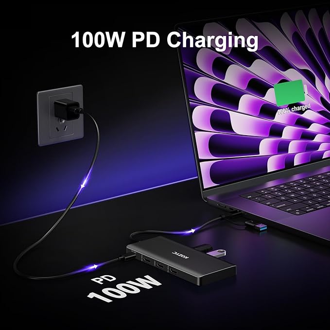 USB C Docking Station 3 Monitors Compatible with Mac/Windows, KOZYC Triple Display Docking Station with 3xHDMI(4k60Hz/30Hz+1080p), 3xUSB 3.0, SD/TF, 100W PD with HDMI Splitter Extend Display 3 Monitor