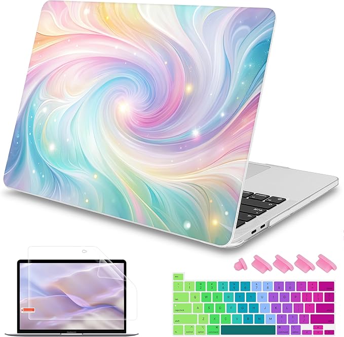 Mektron Case for MacBook Pro 16 Inch A2141 Cover 2019 Release 16" with Liquid Retina Display/Touch ID, Plastic Hard Shell with Keyboard Skin & Screen Protector & Dust Plug, Colors Swirls