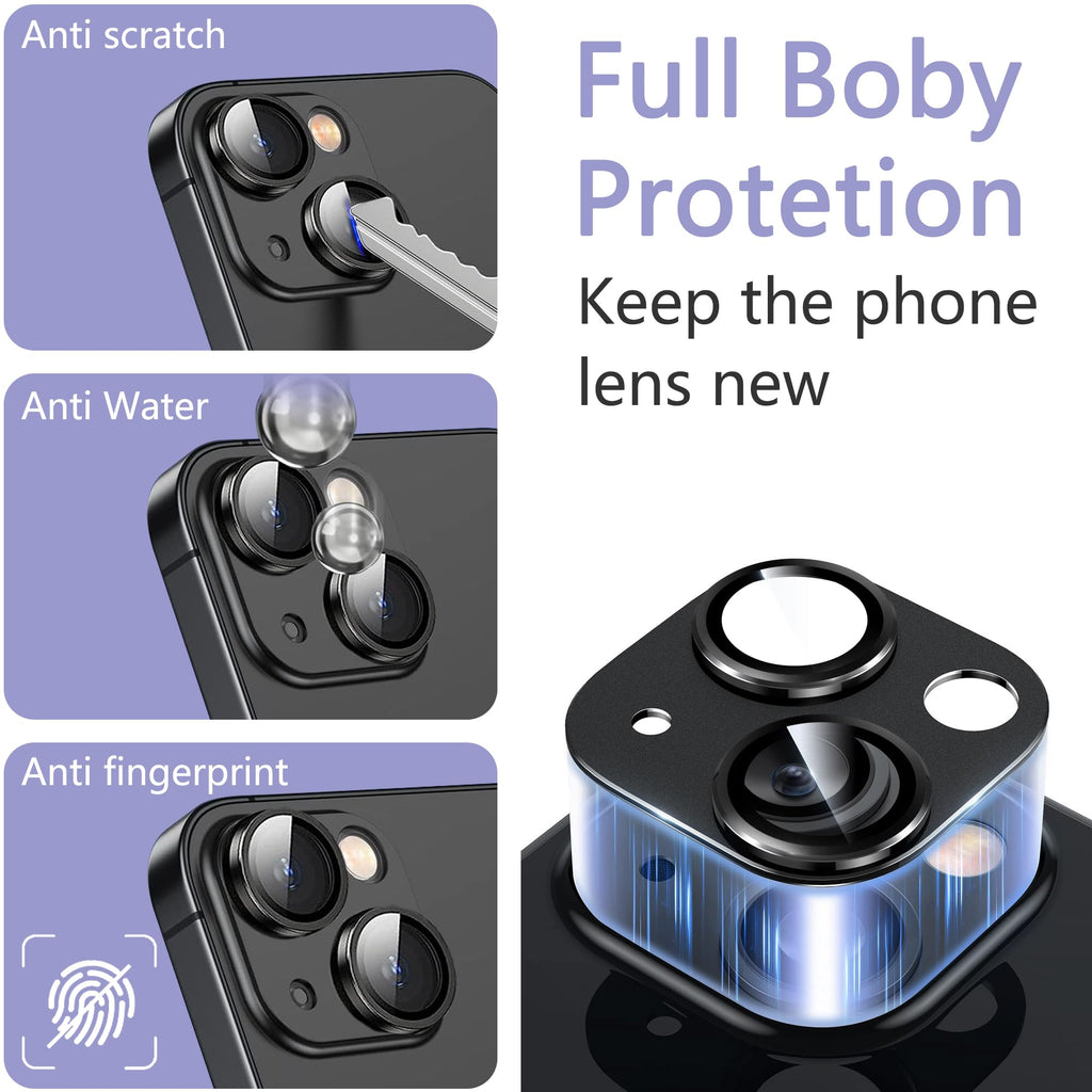 SHANG PIN JIA 2 Pack Camera Lens Protector for iPhone 14/14 Plus,[Not Easy to Breakn ] AR Tempered Glass Strong Adsorption Metal Camera Cover Screen-Silvery
