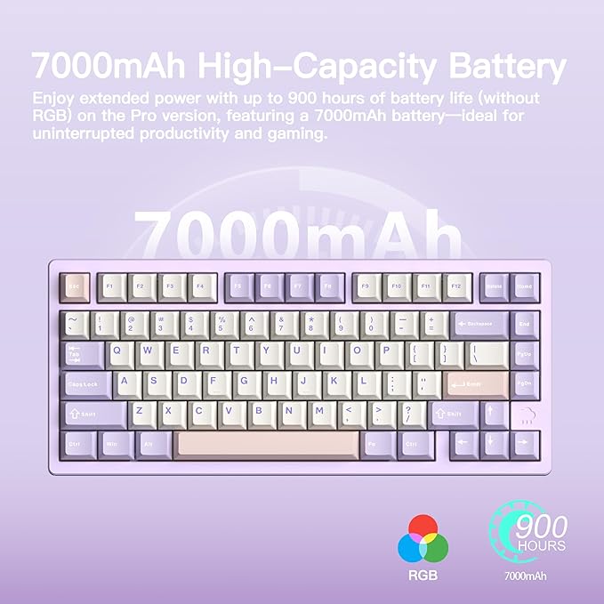 KEEBMONKEY WOBKEY Rainy 75 CNC Aluminum HMX/JWK/Cocoa Switches Triple-Mode Connectivity Mechanical Keyboard with Superior Acoustics, RGB/FR4/Silver SUS304/7000mAh/Cocoa Switch (Pro - Purple)