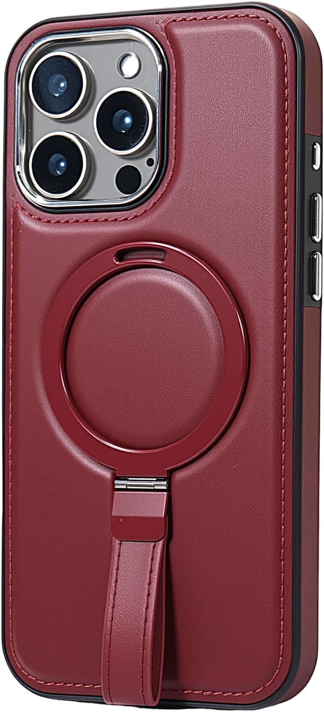 Leather Case, Suitable for iPhone 16 Pro Max Case, Invisible Magnetic Design, Equipped with a Lanyard and Foldable Stand, Black, Yellow and red (Black, iPhone 16 Pro Max)