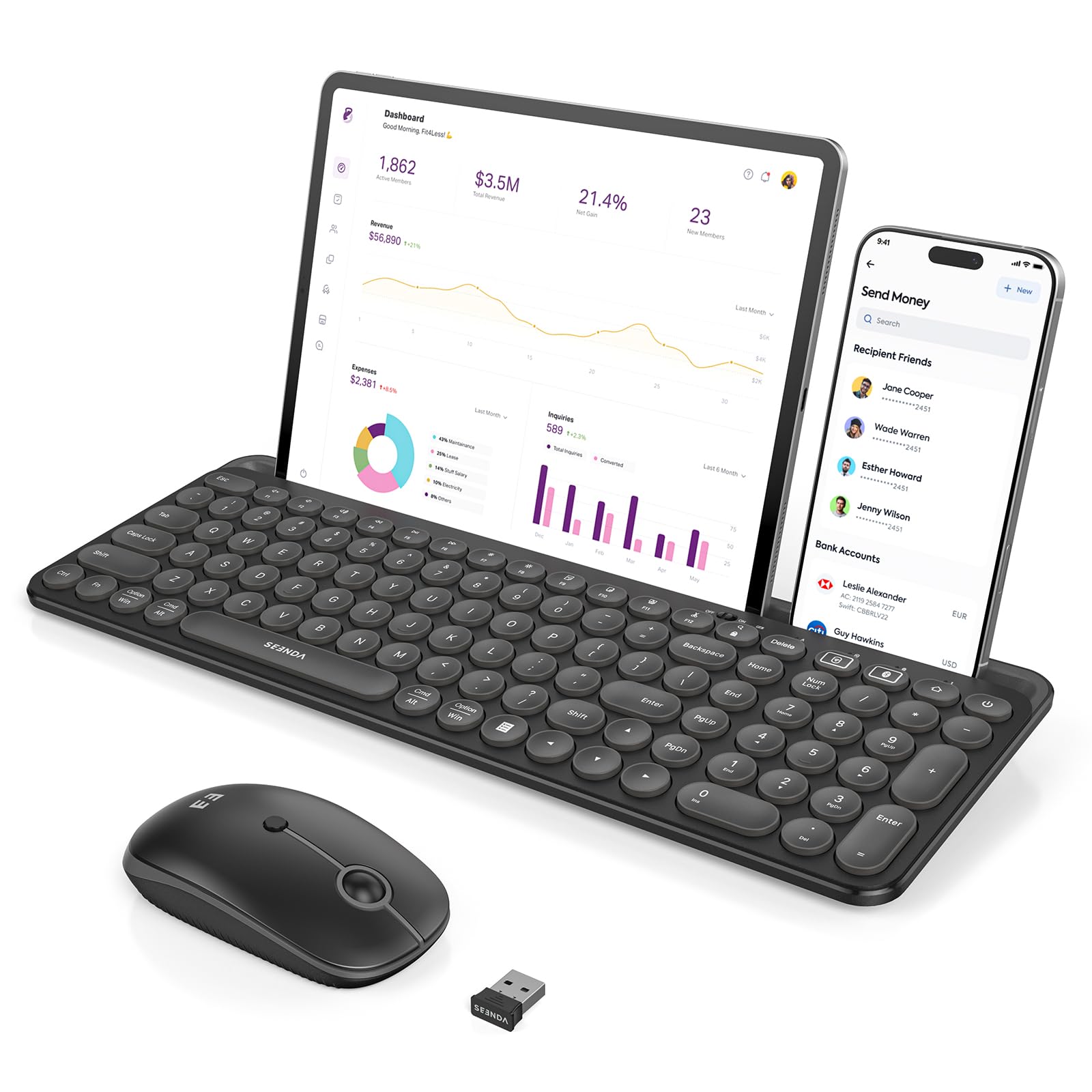seenda CTU-301 Bluetooth Keyboard and Mouse Combo for iPad,Black