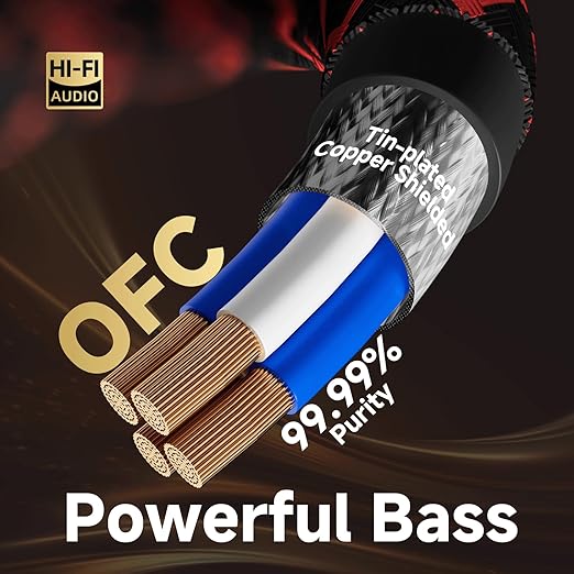 TODN Audiophile RCA to RCA Audio Cable Stereo RCA Cord with Copper Braided Shielded and Ferrite Bead for Home Theater (1.64ft/0.5m, 1 Pair)