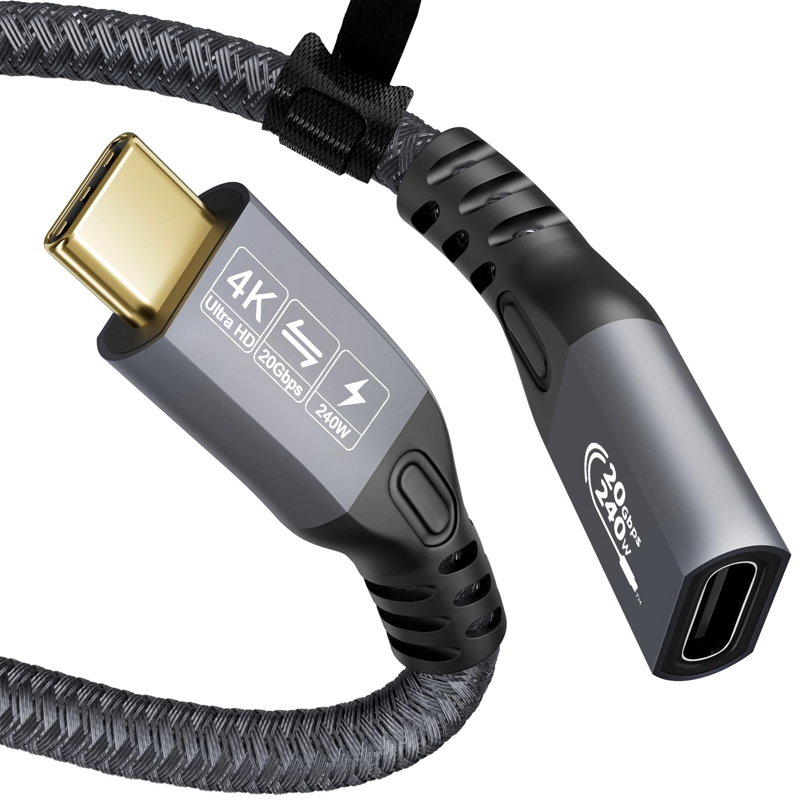 CABLEDECONN USB C 3.2 Gen-2 Extension Cable 0.5M 1.6FT Thunderbolt 3 240W Fast Charging Cable Male to Female Data Transfer 20Gbps 48V/5A Type-C Cable 4K Video Output Compatible with MacBook