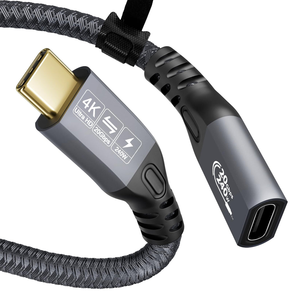CABLEDECONN Type C Cable 3ft 1m, 240W 48V/5A USBC to USB C 3.2 Gen2×2 Extension Cable, 20Gps Male Female Extender Cable, 4K@60Hz Dual C Video Cord Compatible with MacBook Pro