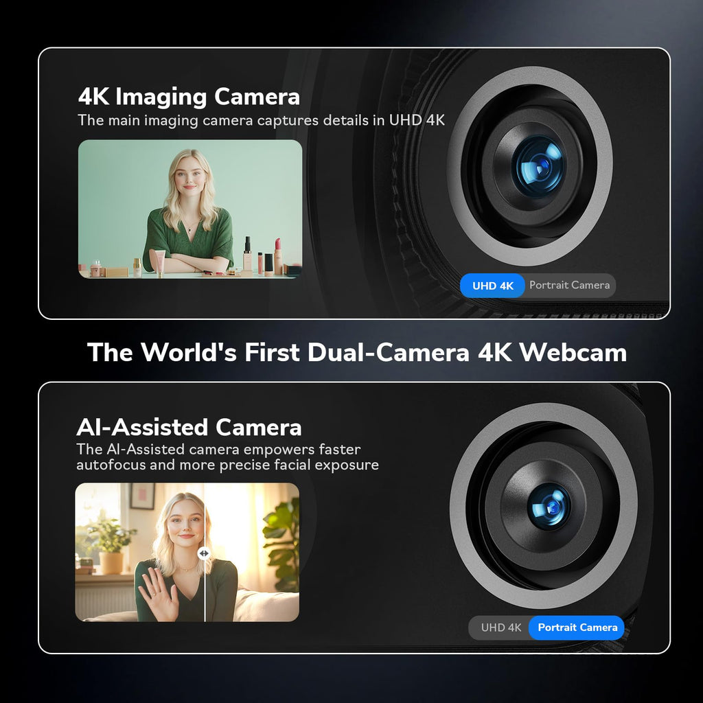 EMEET Piko+ (Piko Plus), World’s 1st Dual-Camera AI-Powered 4K Webcam, 1/2.55'' Sony Sensor, 3 Mics&3 Sound Modes, Panda Magnetic Privacy Cover, USB C-C&C-A, Ideal for Livestreamers & Content Creators