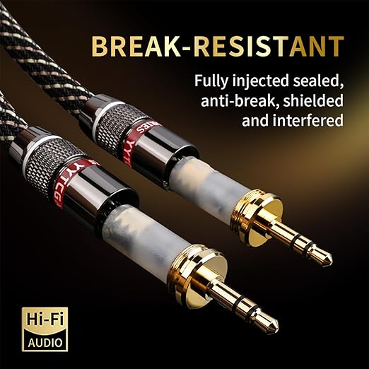 Audiophile HiFi Audio Cable–3.5mm to 3.5mm,6N OFC Core,24K Gold-Plated Plugs,with Nylon Braid,AUX Cable,Compatible with Phone,MP4,Speakers,Amplifiers,TV(3.28ft/1m)