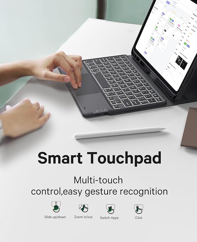 GreenLaw for iPad Pro 11 inch Case with Keyboard(M4) 2024, Detachable Wireless Keyboard Case, Stain-Resistant Surface, 7-Color Backlit, Multi-Touch Trackpad, 2 Device Connection, Black