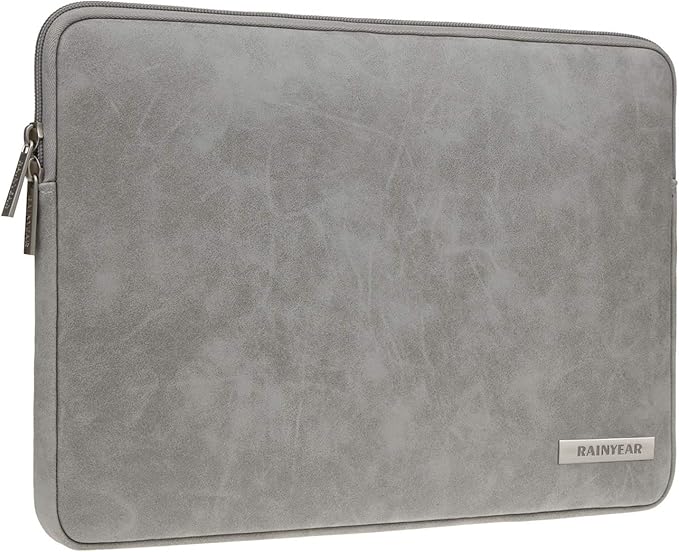 RAINYEAR 15.6 Inch Laptop Sleeve Protective Case PU Suede Leather Zipper Padded Cover Water Resistant Carrying Bag Compatible with 15.6" Notebook Computer Chromebook(Gray)