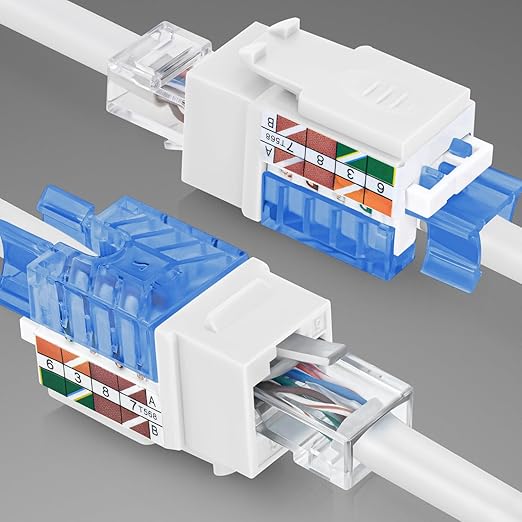 Everest 45° Angled RJ45 Cat5e Keystone Jacks 10-Pack in White - Slim Profile Female RJ45 Connectors - Cat 5e Keystone Jack - Compatible with 45° Angled Speed Termination Tool - 45Term (B0BL3GS7ZY)
