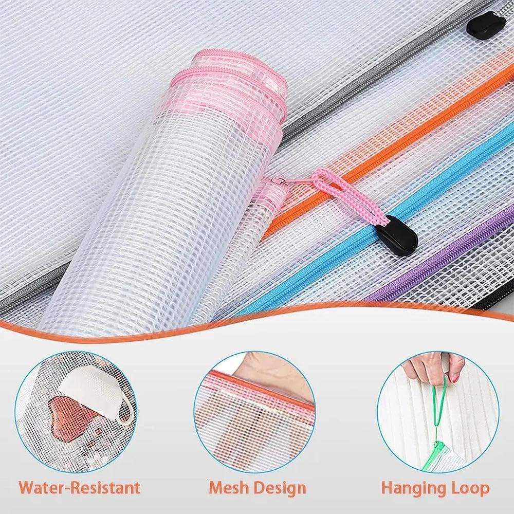 Krvyrn Mesh Zipper Pouches, 12 Pack A3 Waterproof Zipper Pouches for Board Game Storage, Puzzle Storage, Office and School Supplies, Home, Travel Organizer